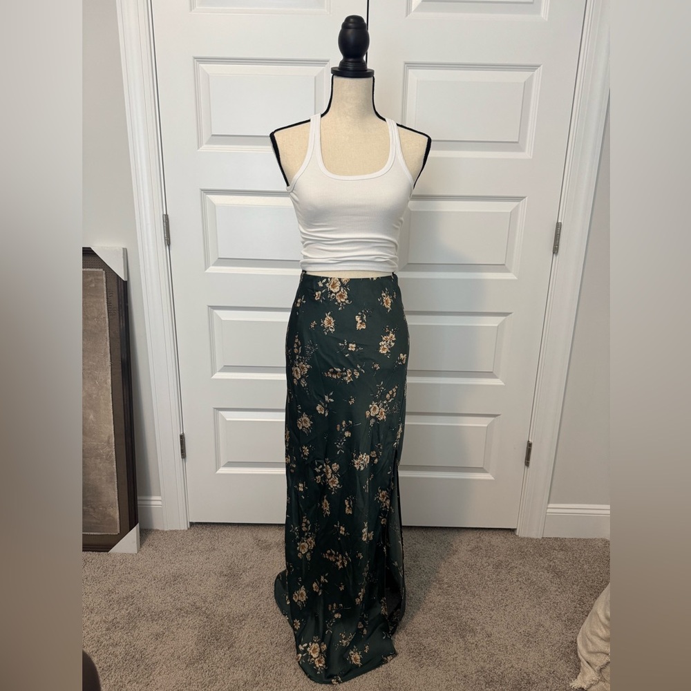 Altar'd State Dark Green Floral Maxi Skirt